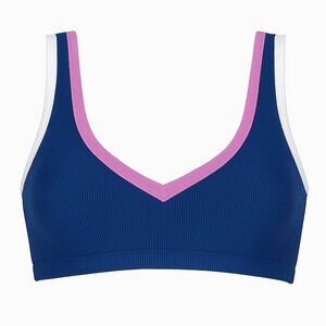 L*Space‎ Colorblock Ribbed Bikini Top Blue Pink White – Women’s Large nwot